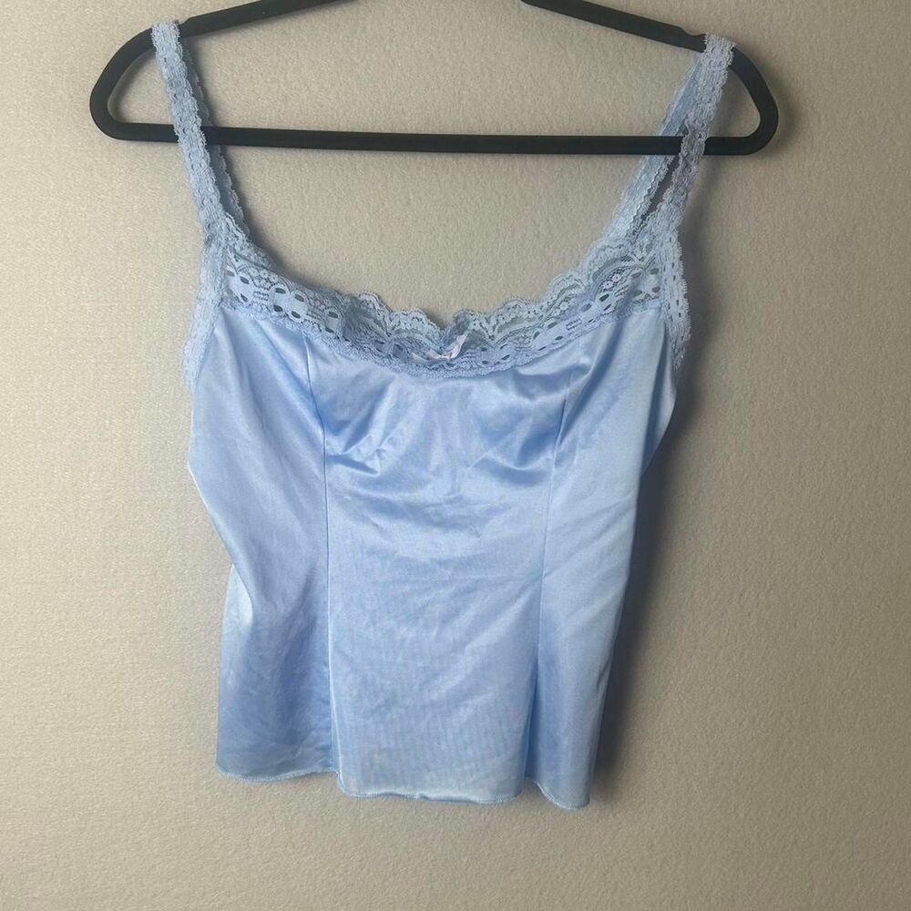 Vintage Blue Lace Cami Top Dainty Romantic Sz S